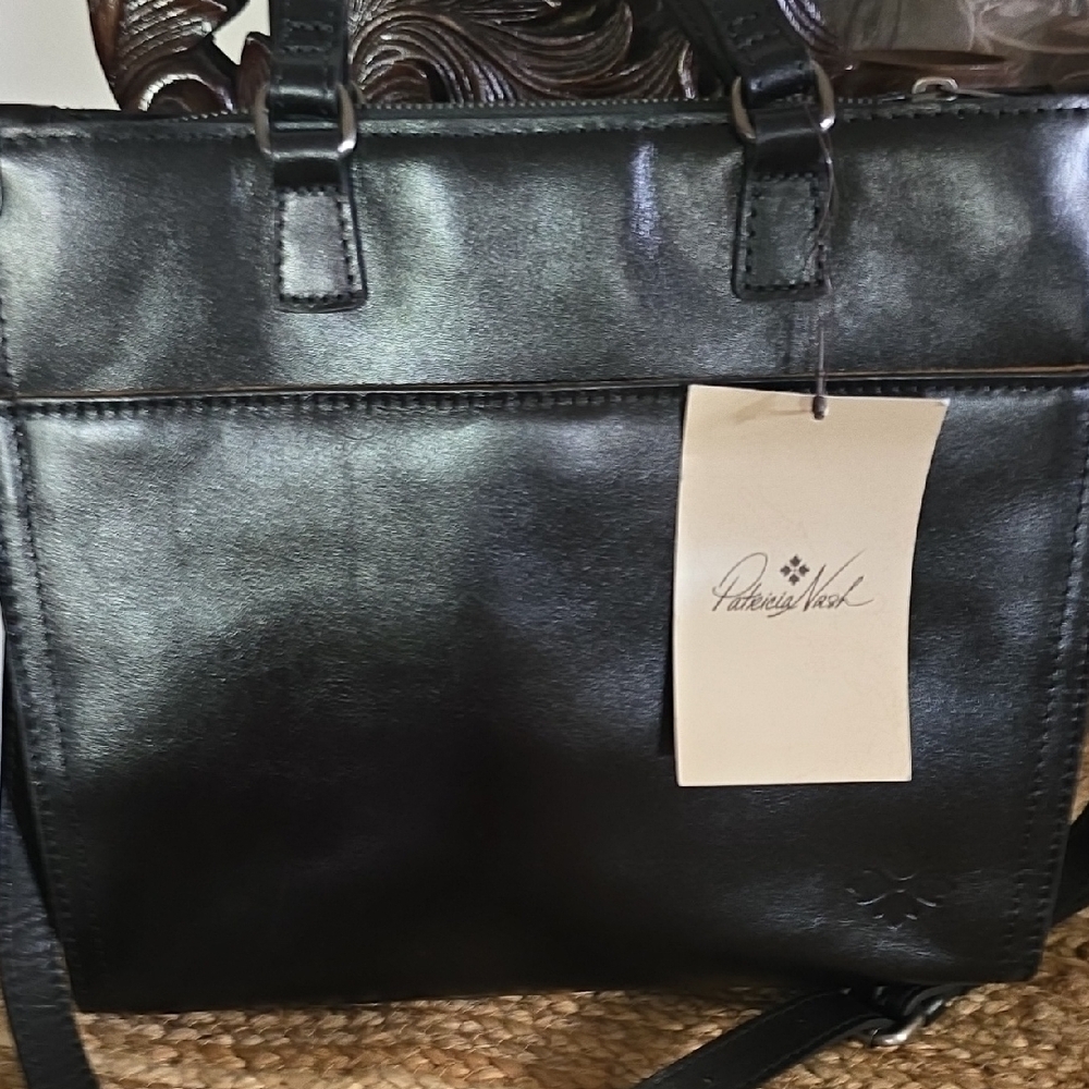 Patricia Nash Black Floral Embossed Leather Tote Shoulder Bag - Picture 7 of 12